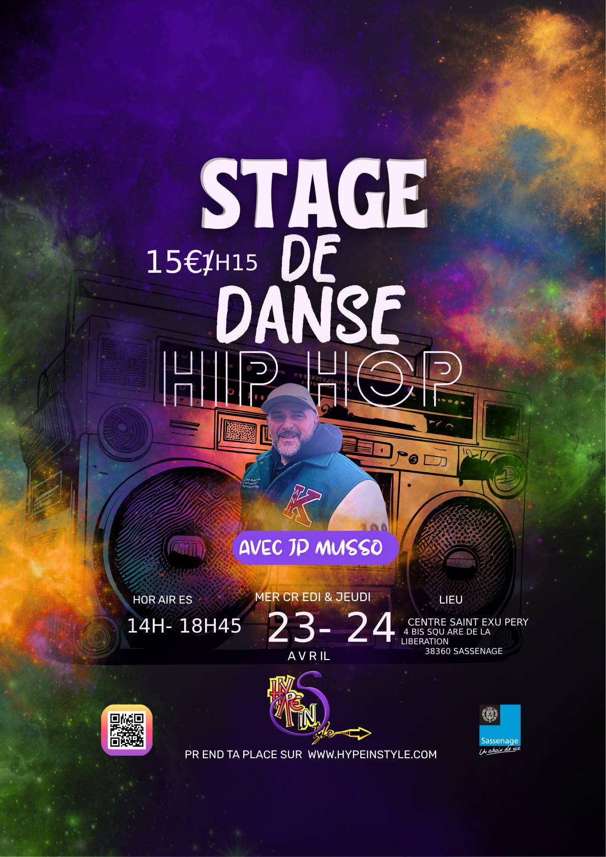 Affiche du recto du stage de danse hip-hop 23 et 24 Avril 2025
